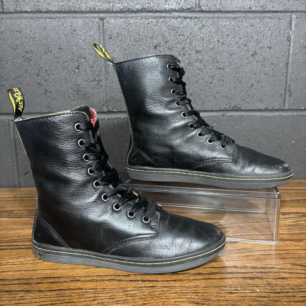 Dr Martens Black Leather 10 Eye Combat Boots Floral Lined Women’s 7